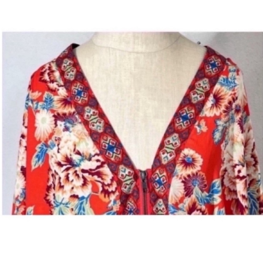 Free People Floral V-Neck Blouse - Red and Blue - Picture 5 of 7